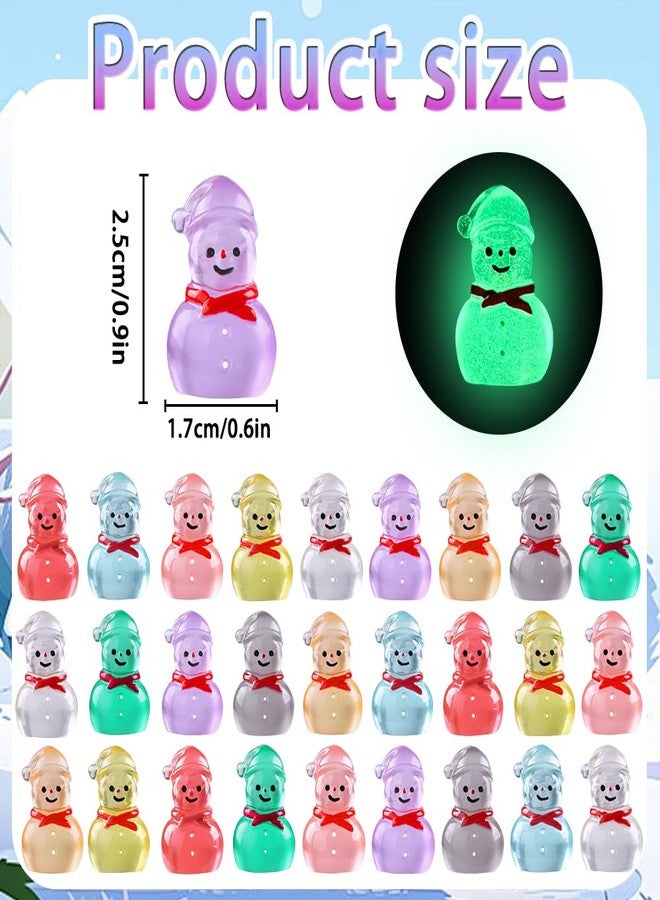 Vellibring 48 Pcs Christmas Mini Luminous Resin Snowman, 9 Colors Mini Resin Snowman Tiny Little Small Snowmen Glow in The Dark for Dollhouse Micro Fairy Garden Decor Christmas Fillers Party Favors - Image 3
